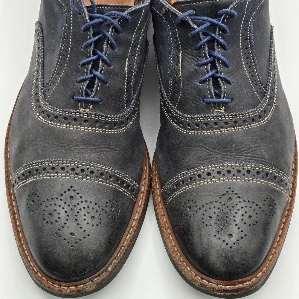 Allen Edmonds Mens Cap Toe Brogue Oxford Navy Blue Leather Dainite Shoes USA